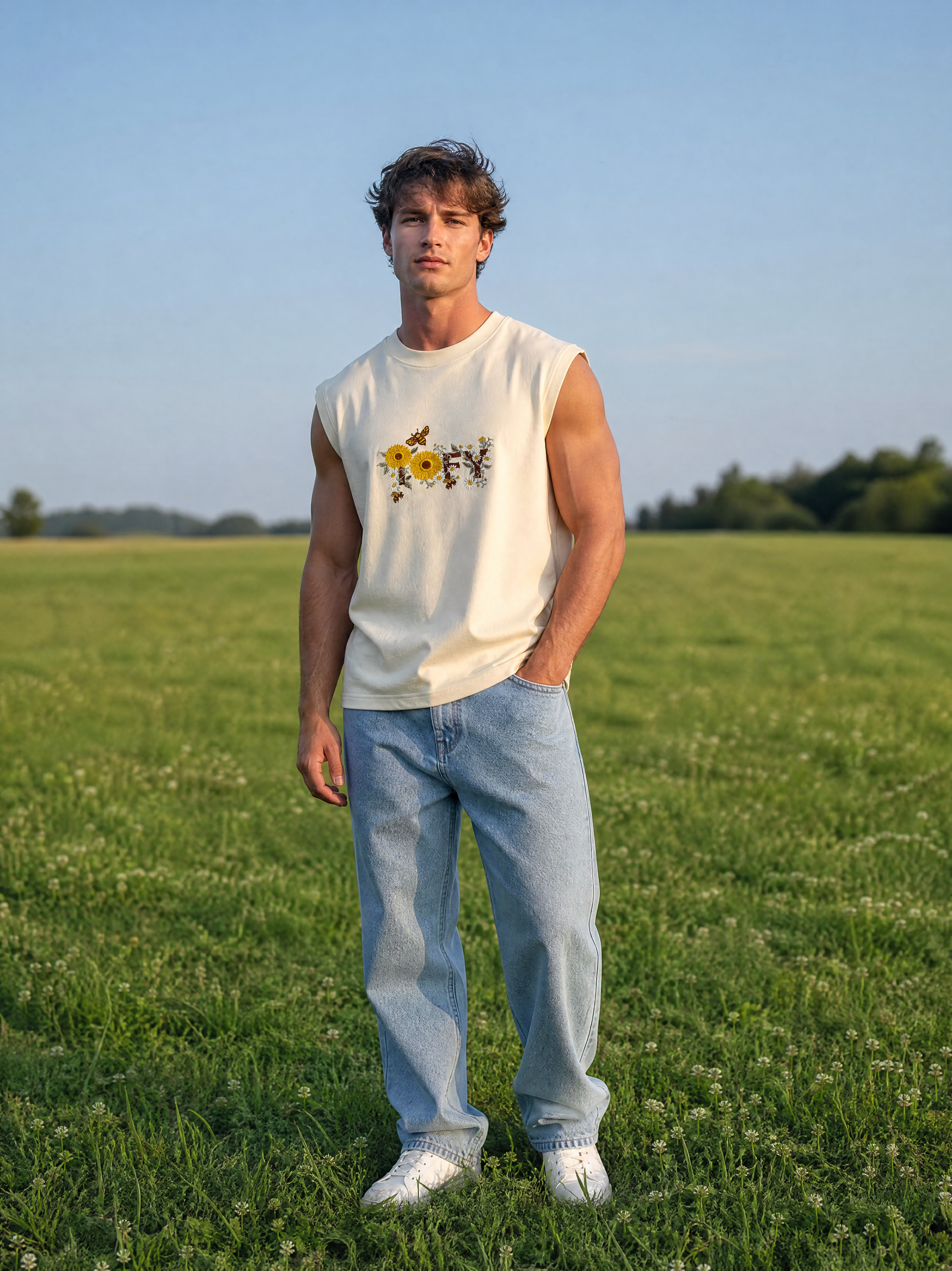 Honey Meadow Tank on model - summer meadow editorial