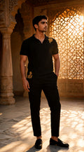 Gilded Bloom Polo on model - golden hour heritage editorial