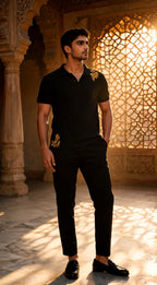 Gilded Bloom Polo on model - golden hour heritage editorial